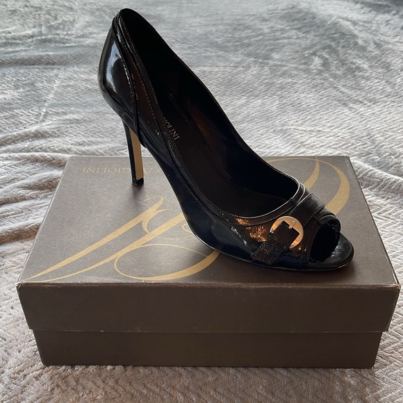 Enzo Angliolini Peep Toe Black Heels - Size 9 - Picture 4 of 10